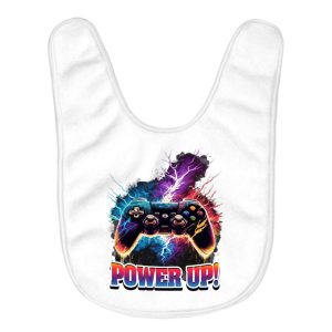 Power Up Baby Bibs - Gamer Baby Feeding Bibs - Gamepad Bibs for Eating