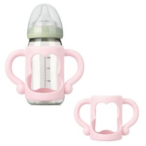 Universal Silicone Baby Bottle Grip Handle - Wide Mouth, Heat Resistant, Multi-Color Options