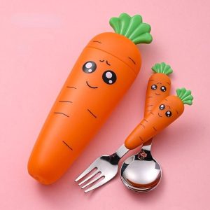 Cartoon Stainless Steel Baby Feeding Utensil Set - Fork & Spoon