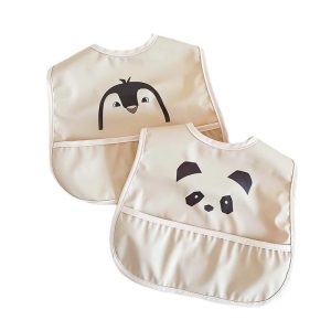 Korean Waterproof Baby Bib with Food Pocket - Leak-Proof, Soft EVA, Unisex Cartoon Design