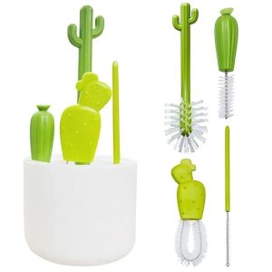 Cute Cartoon Cactus Baby Bottle Cleaning Brush Set