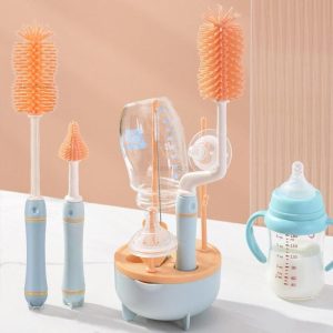 360° Silicone Baby Bottle Cleaner with Long Handle & Drying Rack