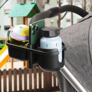 Universal 3-in-1 Baby Stroller Cup Holder - Adjustable, Rotatable, Multipurpose Accessory
