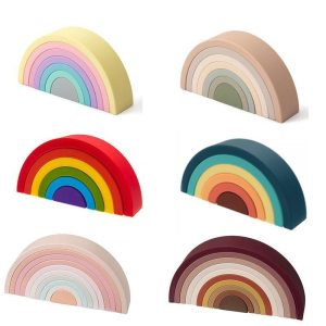 Baby Silicone Building Block BPA Free Rainbow Soft Block 3D