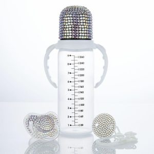 Sparkling Pink Rhinestone Pacifier & Baby Bottle Set - Ideal for Infants 0-6m