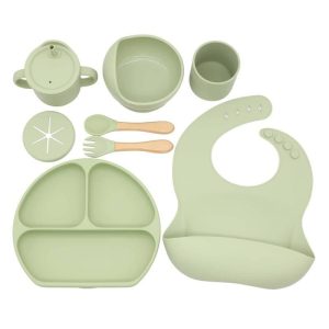 Safe & Easy Baby Feeding Set - Silicone Suction Bowl, Plate, Bibs, Utensils & Cup