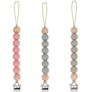 BPA-Free Silicone Pacifier Clip Chain with Wooden Beads