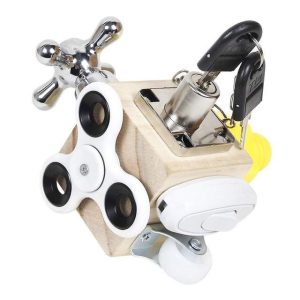 7-in-1 Wooden Busy Cube - Montessori Fidget and Educational Toy for Toddlers