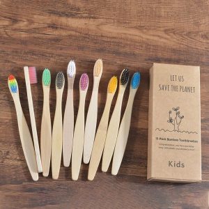 Colorful Kids Eco-Friendly Bamboo Toothbrushes - 10 Piece Set